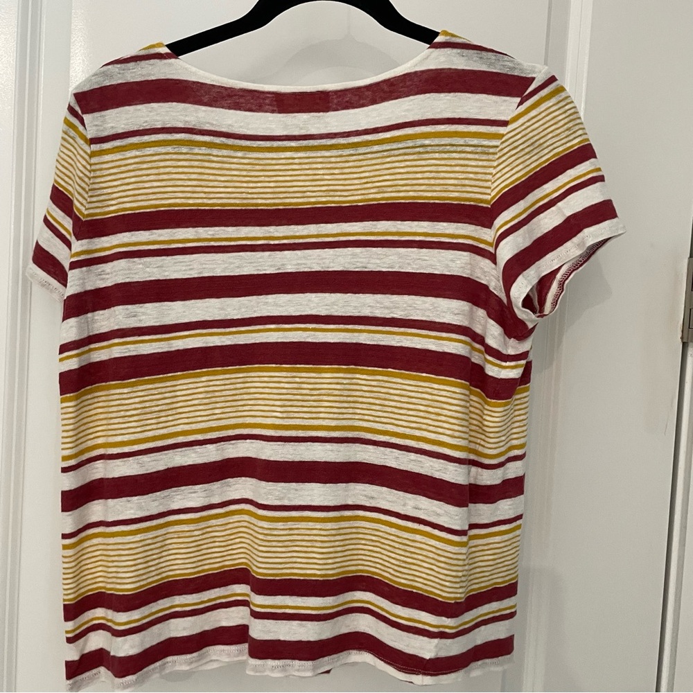 Sezane Andrei 100% Linen Striped T-Shirt Size Medium Top Tee Boho Crew French 23 - Picture 4 of 5